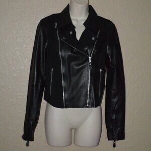 NWOT $799 Sz XS PAIGE Black Leather Suede Contrast Moto Jacket
